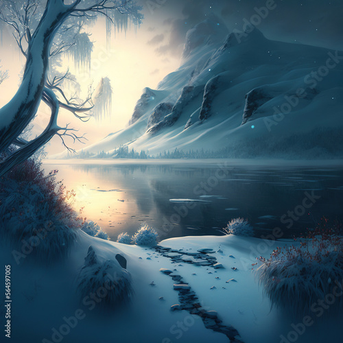 fantasy winter landscape.Generative AI