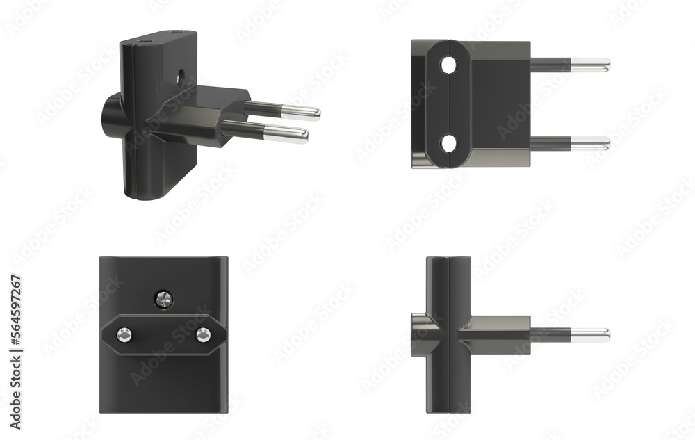 Black electric tee. 3D Illustration. Isolated on white background. Front, right, top, isometric view Black electric tee. 3D Illustration. Isolated on white background. Front, right, top, isometric view
