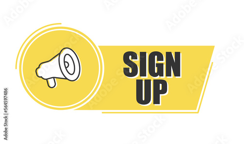 Cuadro en lienzo Megaphone sign up with on yellow background