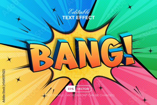 Comic text effect bang style. Editable text effect with bubble speech halftone background.