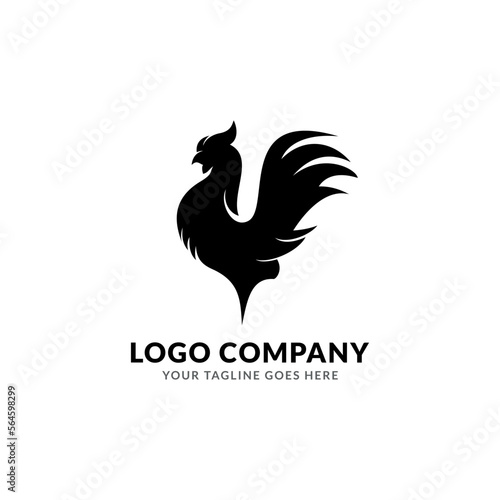 elegant drawing art rooster, chicken body logo design illustration.