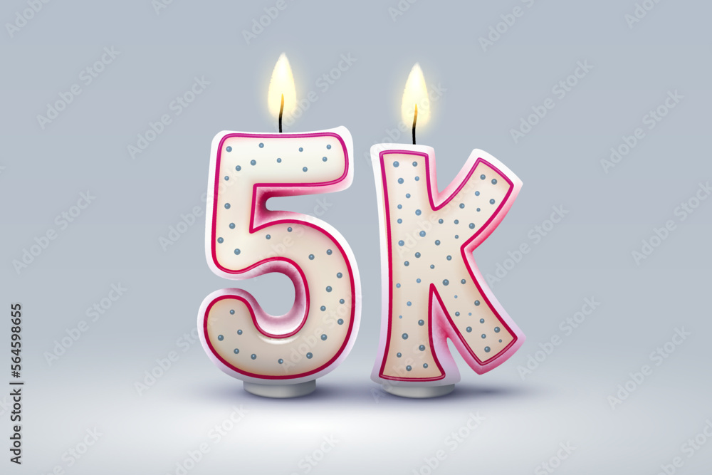 5k followers of online users, congratulatory candles in the form of numbers. Vector 5k followers of online users, congratulatory candles in the form of numbers. Vector