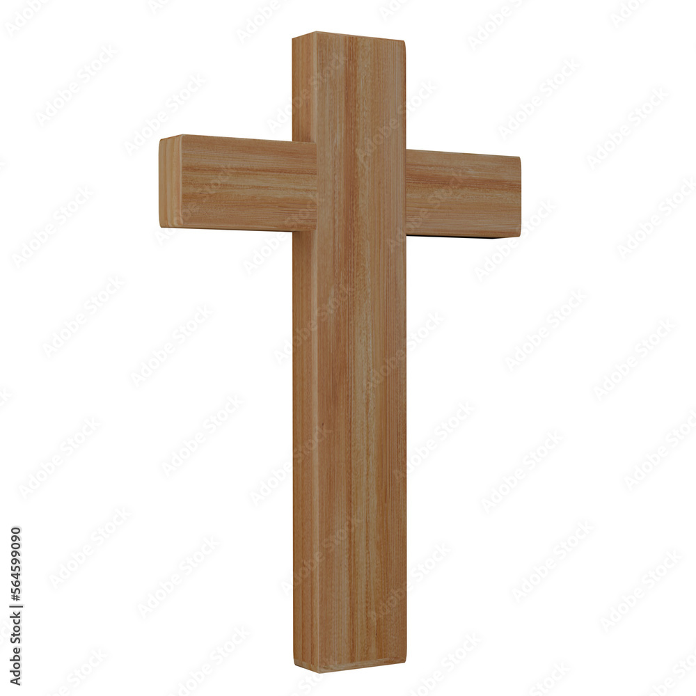 3D christian cross isolated on transparent background PNG file format.