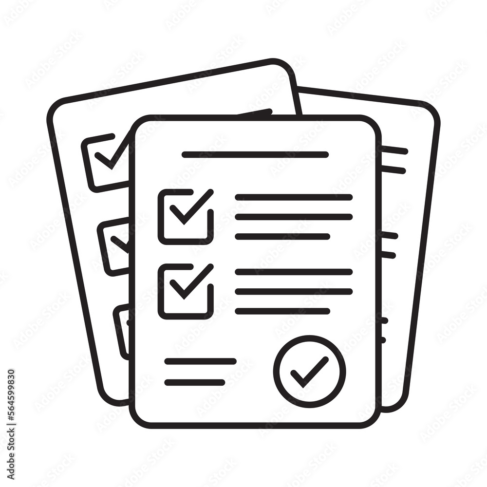 Survey icon. Questionnaire checklist form. Brief, survey or paper exam with check list. Report document with tick or checkmark. Survey icon. Questionnaire checklist form. Brief, survey or paper exam with check list. Report document with tick or checkmark.