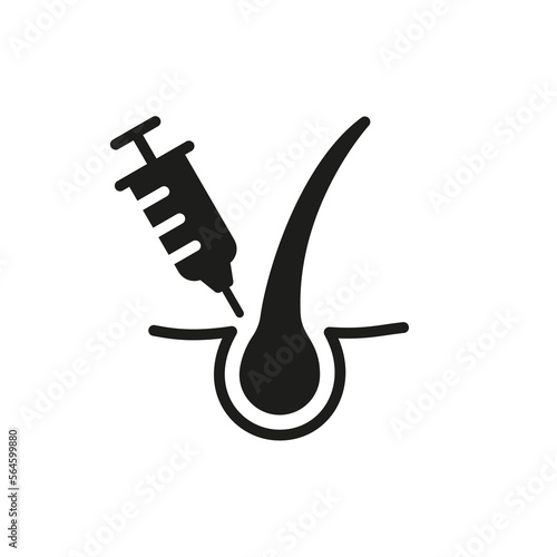 Hair Prp Therapy Silhouette Icon. Mesotherapy for Health Hair Black Pictogram. Injection Therapy Against Baldness and Alopecia Icon. Isolated Vector Illustration