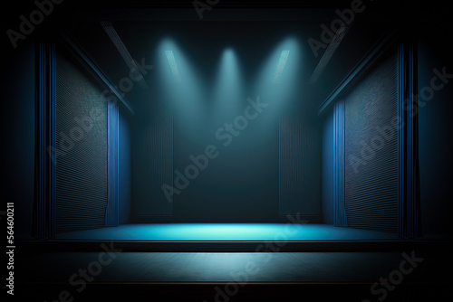 a dark blue stage with spotlights, ai generated