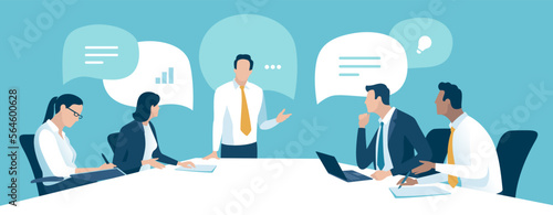 Discussion. Business meeting. Teamwork and communication concept. Vector illustration.
