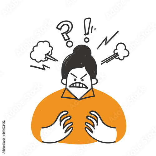 hand drawn doodle angry and bad mood woman illustration vector