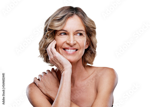 A beautiful mature woman posing against isolated on a transparent PNG background