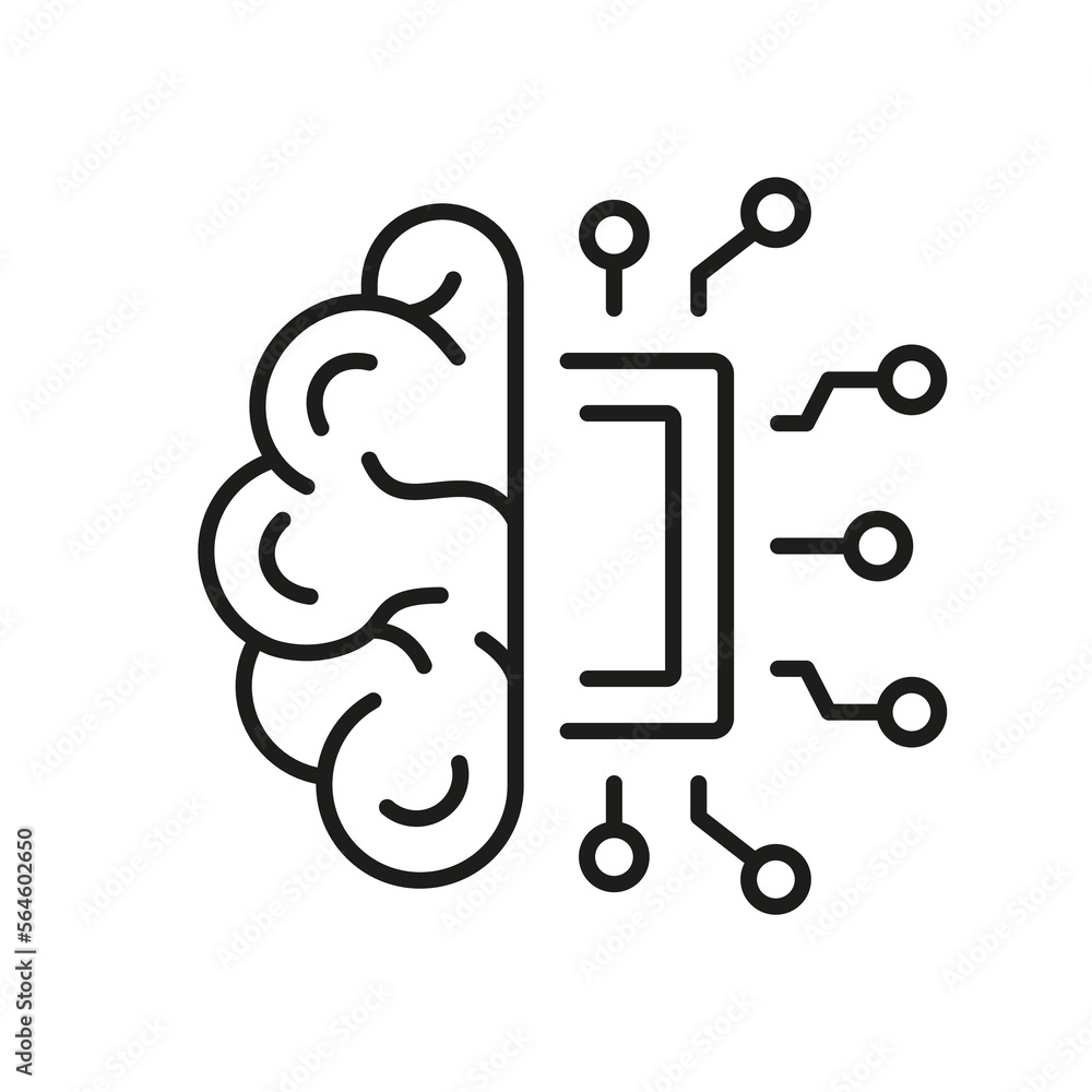 AI, Innovation Neuroscience Concept Outline Icon. Artificial Intelligence Line Icon. Human Brain and Network Chip Technology Linear Pictogram. Editable Stroke. Isolated Vector Illustration AI, Innovation Neuroscience Concept Outline Icon. Artificial Intelligence Line Icon. Human Brain and Network Chip Technology Linear Pictogram. Editable Stroke. Isolated Vector Illustration