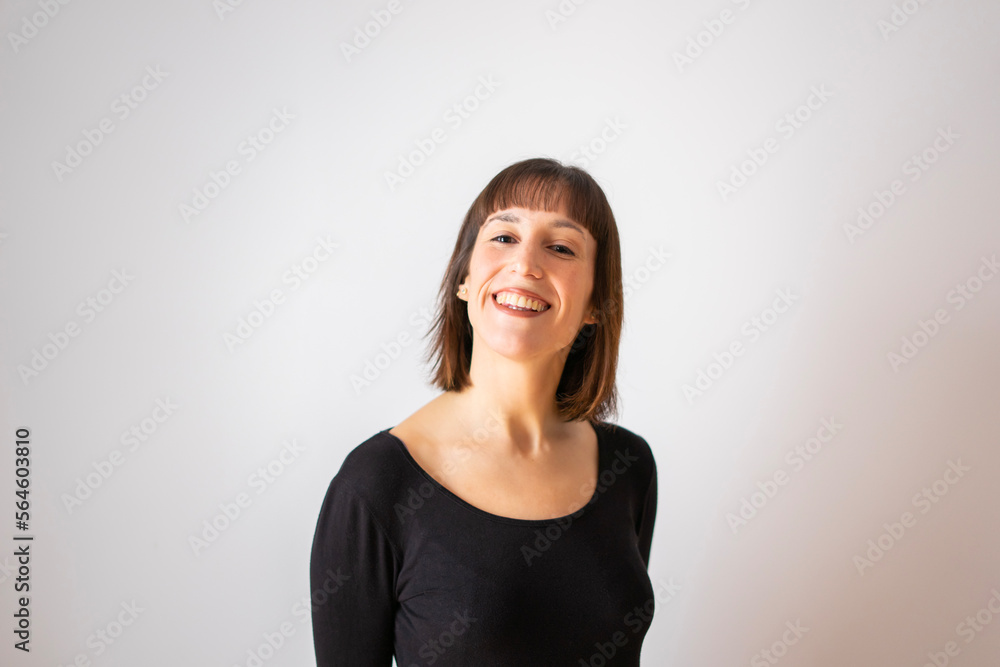 Portrait of a girl on white background. Brown short hair girl. very happy girl. Portrait of a girl on white background. Brown short hair girl. very happy girl.