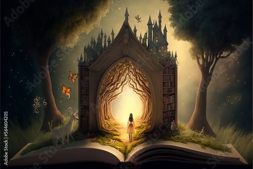 Open book Fantasy. Postproducted generative AI digital illustration.