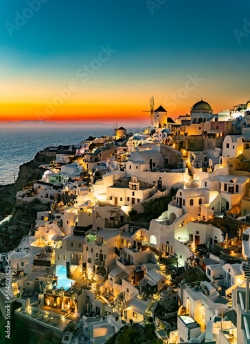 Oia village sunset in Santorini island, Greece.