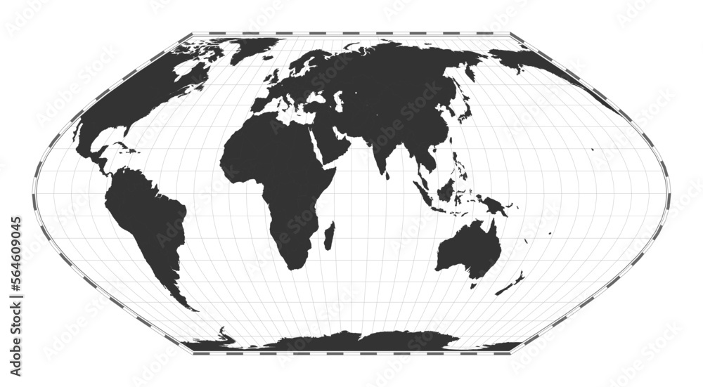 Vector World Map. Eckert Vi Projection. Plain World Geographical Map 