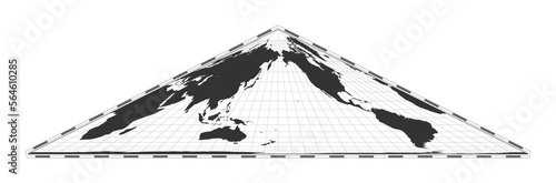 Vector world map. Collignon equal-area pseudocylindrical projection. Plain world geographical map with latitude and longitude lines. Centered to 180deg longitude. Vector illustration. photo