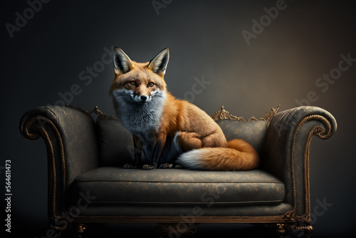 A fox sitting in a luxury couch. generative ai