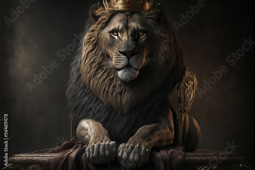 .A lion dressed like a king with a crown generative ai