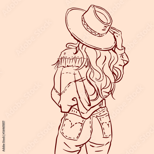 illustration of cowgirl in hat vector for card illustration decoration