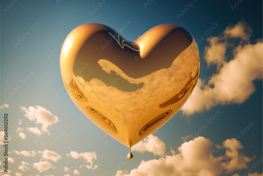 Fototapeta premium A heart-shapes balloon, rising towards the sky, representing the limitless potential of love - AI Generated