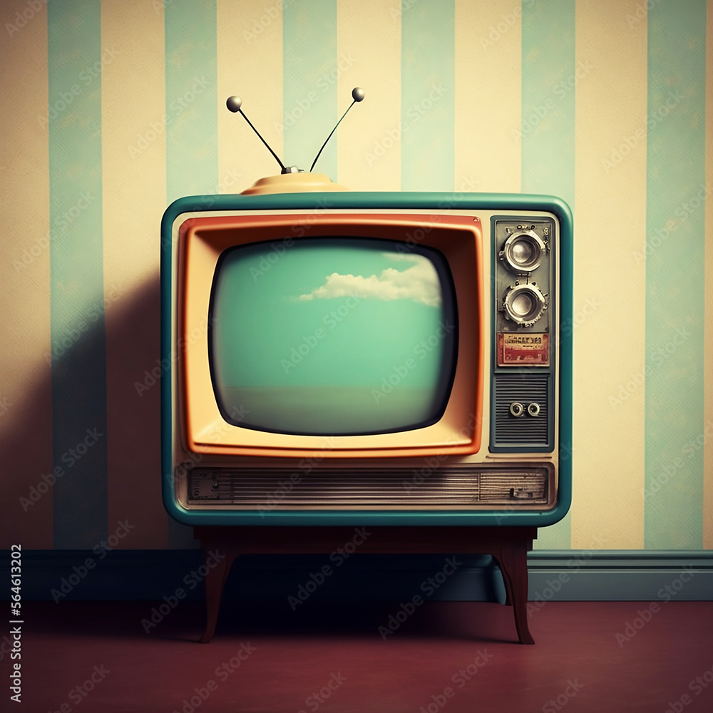 Vintage television on a painted wall background