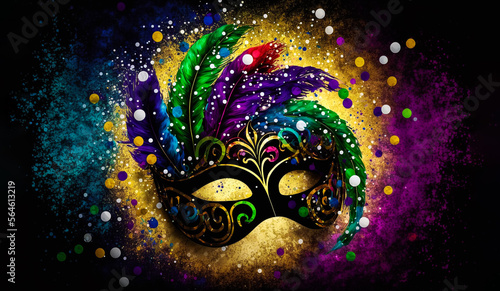Abstract art. Colorful painting art of a carnival mask. Background illustration. Generative AI. © PhotoGranary