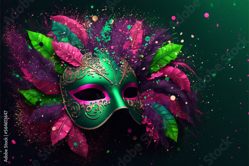 Carnival mask with green and pink