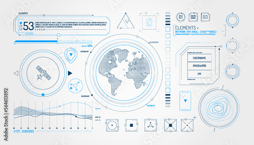 Set of infographic elements about satellite and data input.