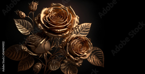 Fototapeta Naklejka Na Ścianę i Meble -  Beautiful gold rose flower. Valentine and romance. Generative ai