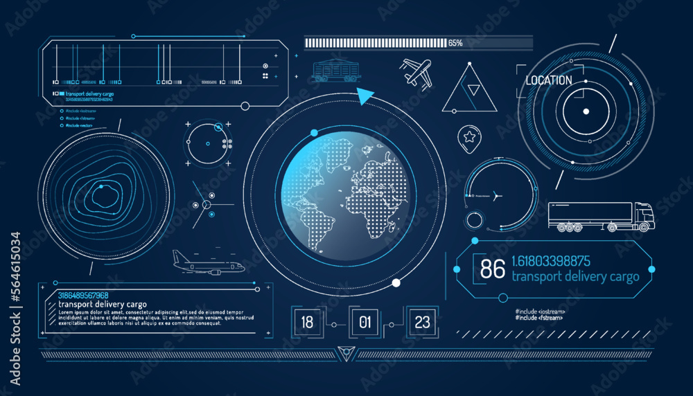 Set of infographic elements about geolocation and transportation tracking.