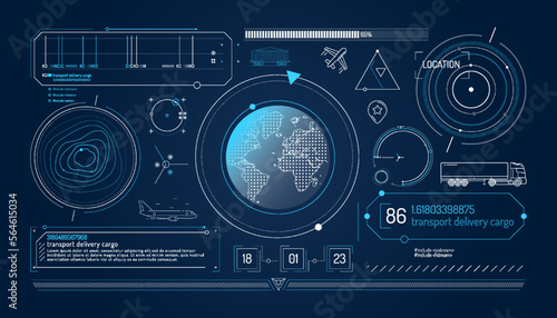 Set of infographic elements about geolocation and transportation tracking.