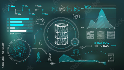 Set of infographic elements about oil exploration and production.