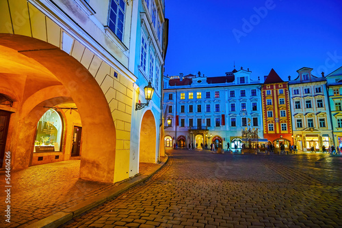 Evening stroll in Stare Mesto district and enjoy great medieval townhouses in various styles, Prague, Czechia photo