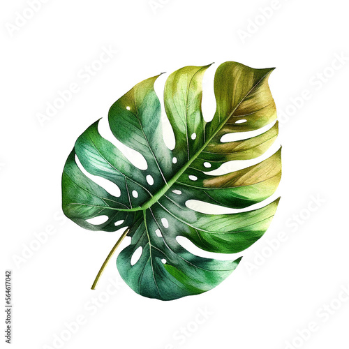 Watercolor Palm Leaf Isolated, Monstera Leaf, Generative AI Illustration