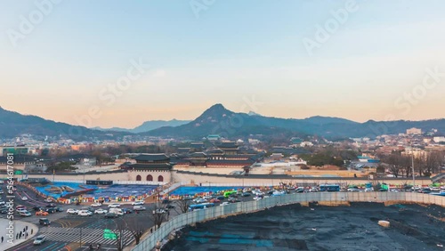 Aerial panoramic of Gyeongbokgung palace and the Blue House , Seoul, South Korea
 photo