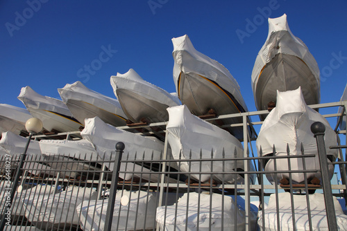 Boat storage on a clear winter day.