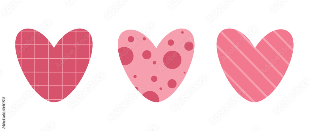 illustration of a background with three pink hearts striped, in a cage and with circles, suitable for a banner, stickers, flyers, postcards, logo illustration of a background with three pink hearts striped, in a cage and with circles, suitable for a banner, stickers, flyers, postcards, logo