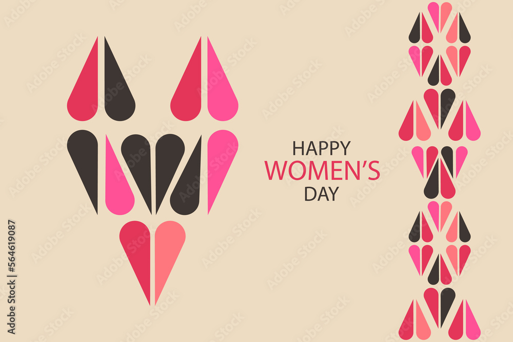 Happy International Women's Day. Geometric abstract figures with hearts.Congratulations, web banner.Vector illustration.
