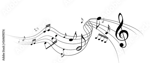 Music notes with curves  swirls vector illustration. Melody element