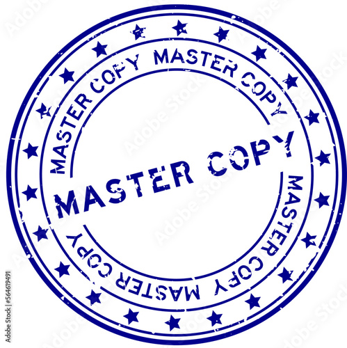 Grunge blue master copy word round rubber seal stamp on white background