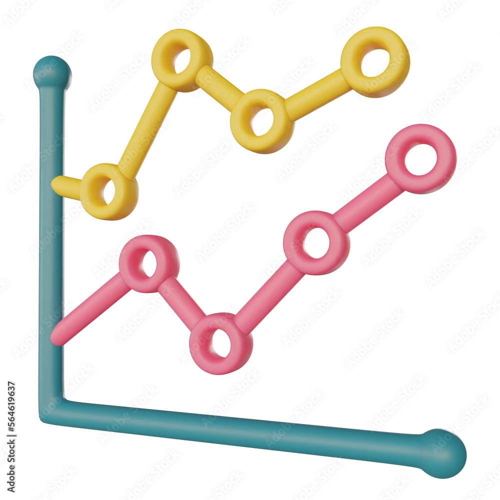 3D illustration or 3D render object of line chart 3D illustration or 3D render object of line chart