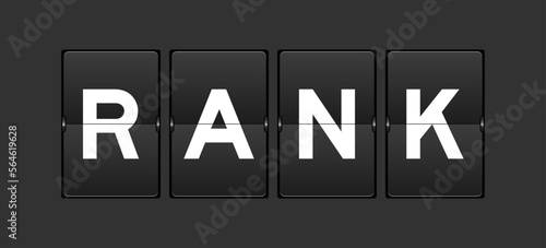 Black color analog flip board with word rank on gray background