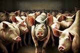large herd of domestic pigs on pig farm for agricultural industry