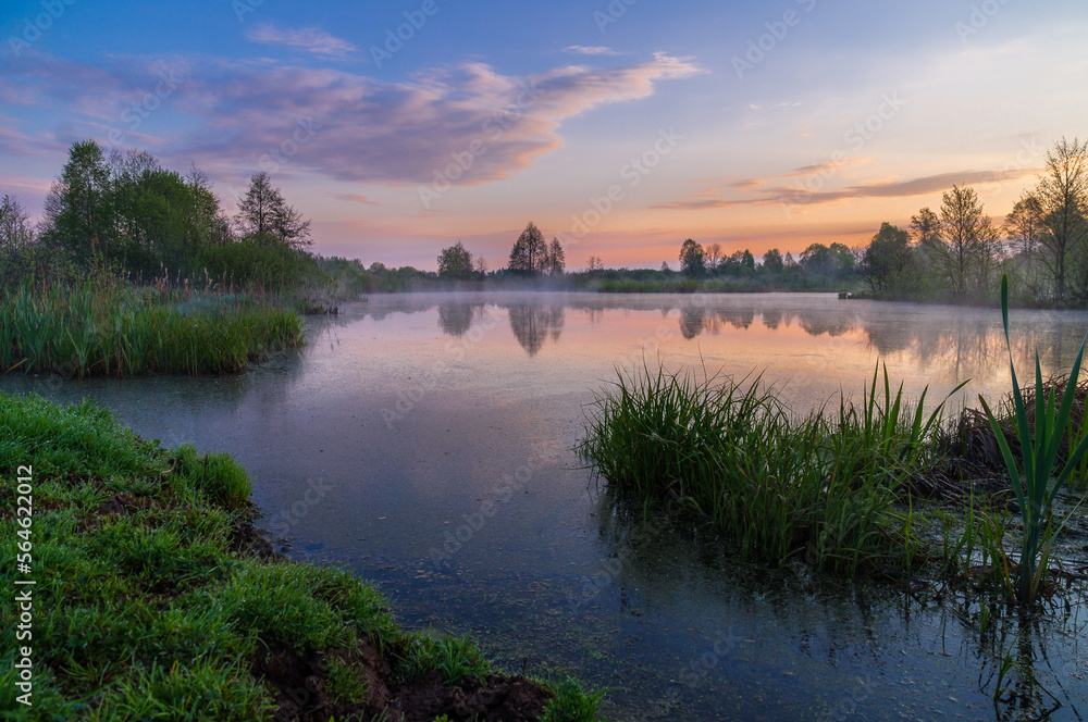 foggy sunrise over the lake