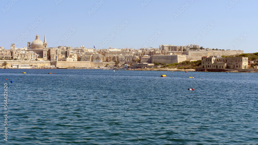 General wide angle overview. St John's Cathedral and the city of Valletta, the capital of Malta.