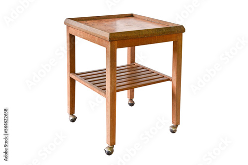 empty wooden table with wheels