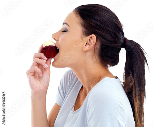 PNG Studio shot of a beautiful young woman enjoying a red velvet cupcake
