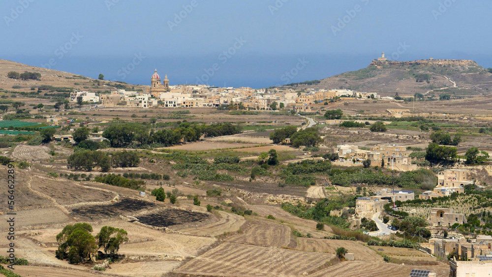 The dusty view across the small island of Gozo, Malta from the citadel, in Victoria