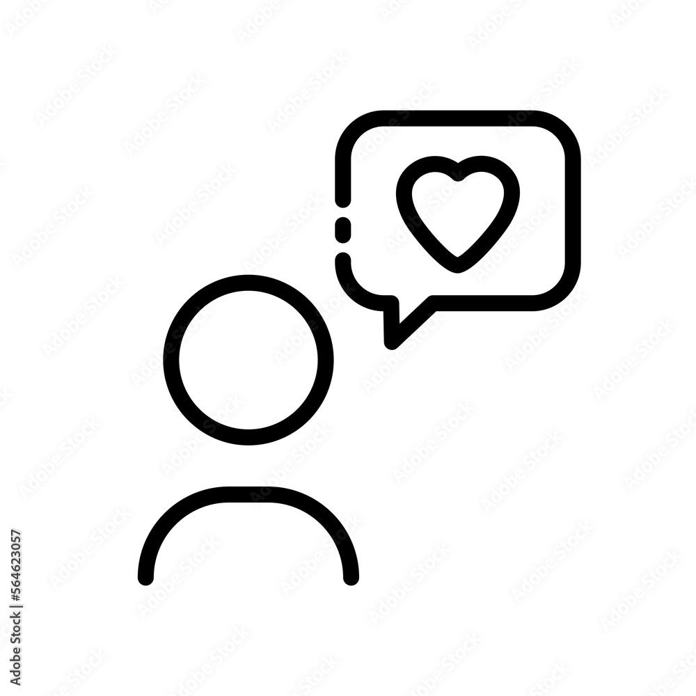 Declaration of love line icon. Guy, girl, speech bubble, heart, communication, dialogue, chat, social networks, family, feelings. Relationship concept. Vector black line icon on white background Declaration of love line icon. Guy, girl, speech bubble, heart, communication, dialogue, chat, social networks, family, feelings. Relationship concept. Vector black line icon on white background