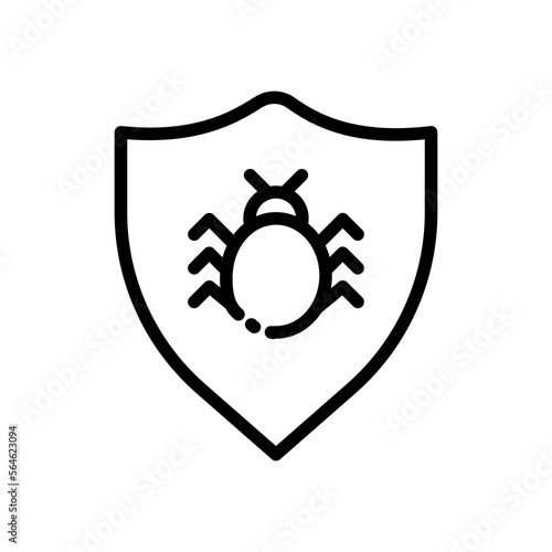Protection line icon. Shield, security, insect, virus, parasite, antivirus, internet, electronics, data, database. Technology concept. Vector black line icon on white background