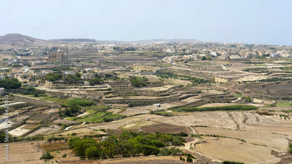 The view across the small island of Gozo, Malta from the citadel, in Victoria